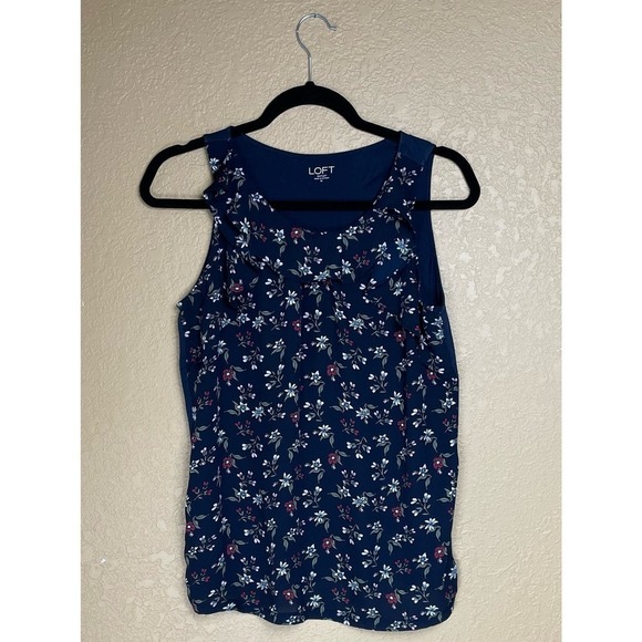 LOFT Polyester and Cotton, Flowered, Navy Blue, Medium - Picture 1 of 3